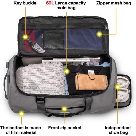 60l Duffle Bag for Men Gray - Picture 5 of 6